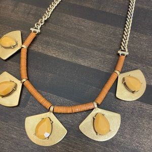 J. Crew gold, amber, and leather necklace